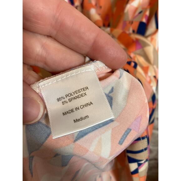 Jean Pierre Klifa Dress Womens Medium Peach Geometric‎ Shift Liquid Knit Stretch - Picture 11 of 12